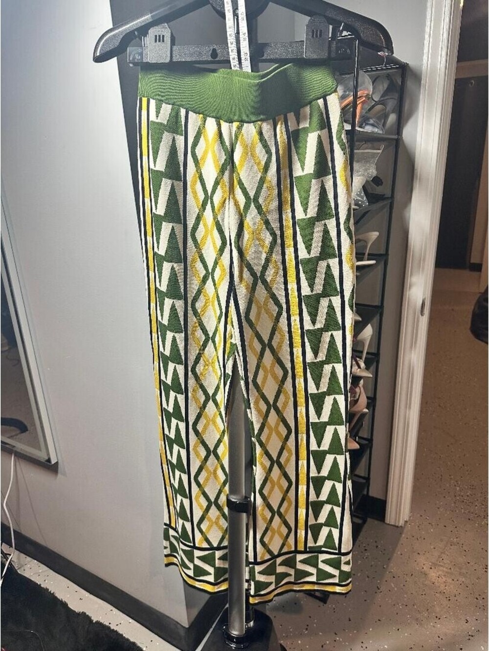 MISA Los Angeles Knit Cardigan & Pants Set Green Yellow Geometric Size S NWT - Picture 5 of 6